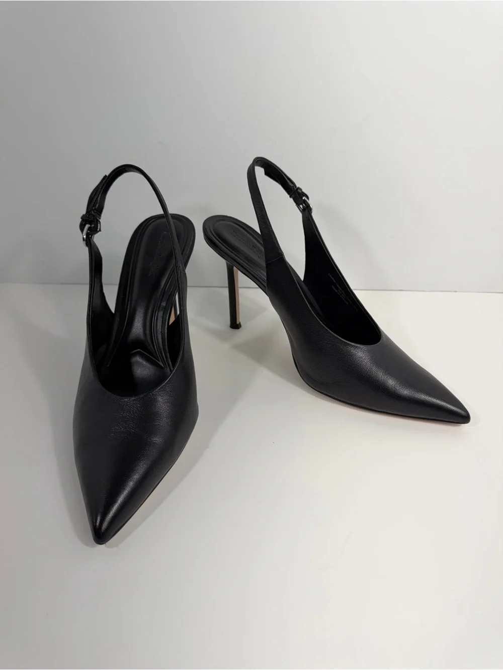 Favorite Daughter Black Leather Remy Pointed Toe Slingback Heels Pump 8 - Picture 3 of 12